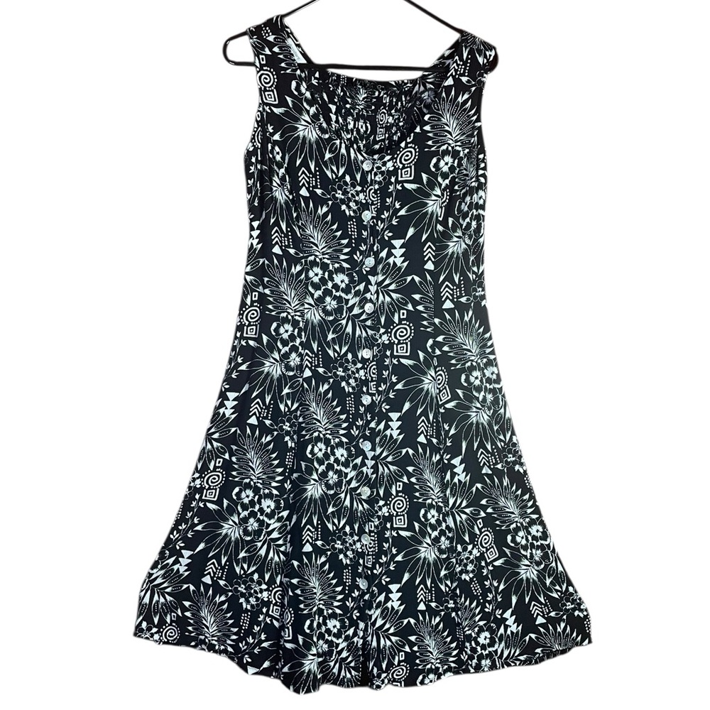 Dress Barn Black White Midi Floral Geometric Sleeveless Loose Flowy Sun Sz 12